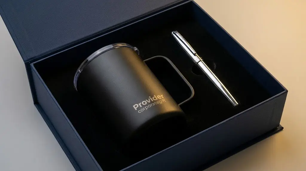 Susunan paket corporate gift eksklusif akhir tahun dengan hardbox mewah