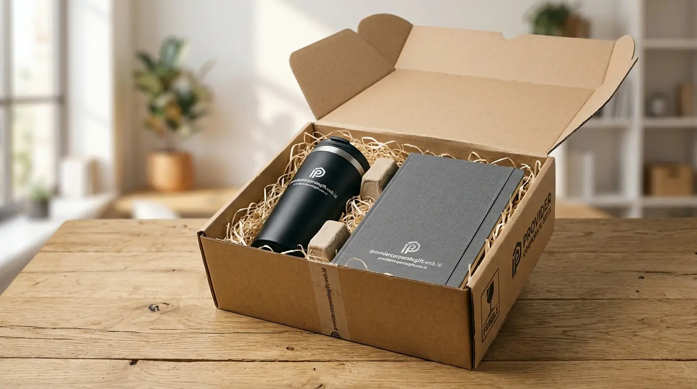 Ilustrasi corporate gift set for clients custom logo