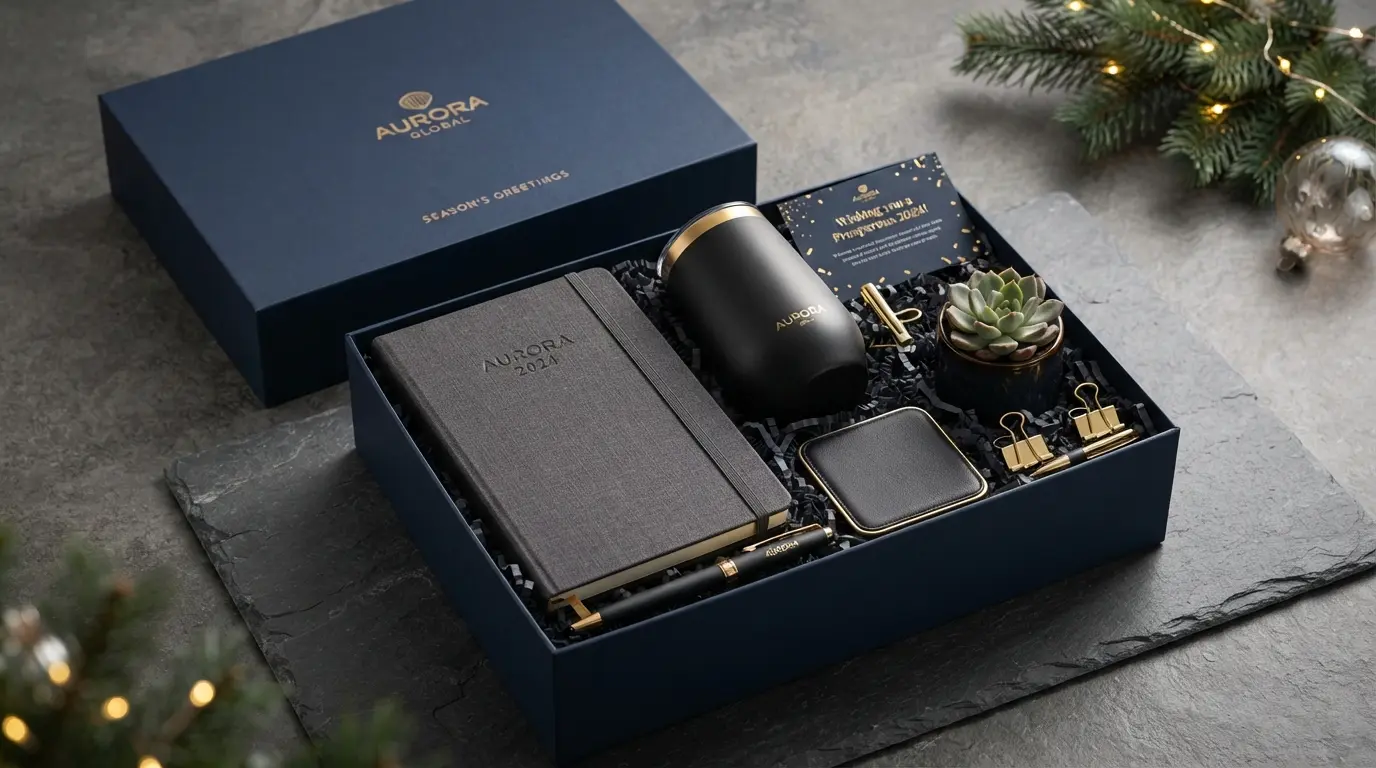 Ilustrasi gift set souvenir kantor akhir tahun