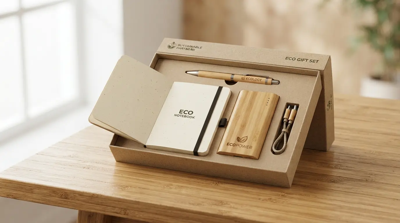 Ilustrasi gift set ramah lingkungan untuk klien