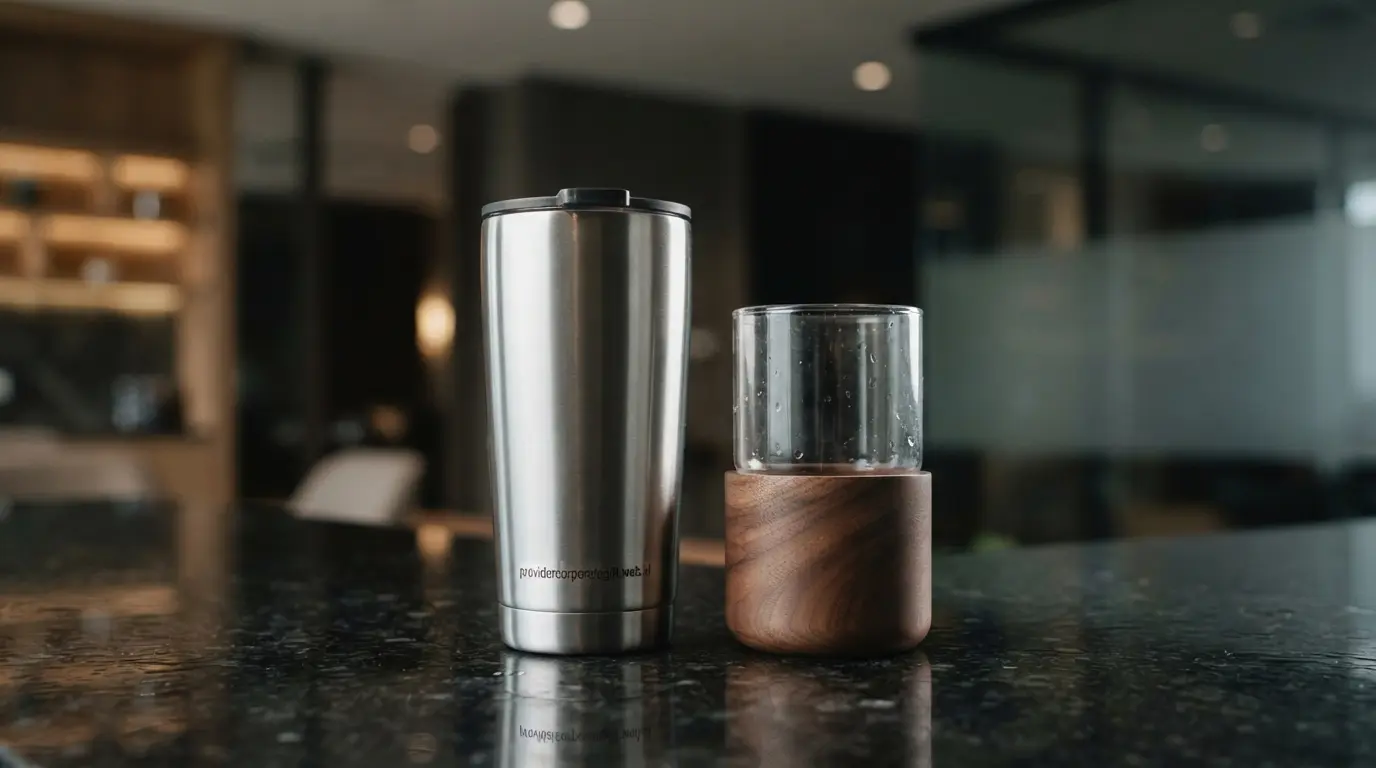 Ilustrasi drinkware stainless custom logo apresiasi klien