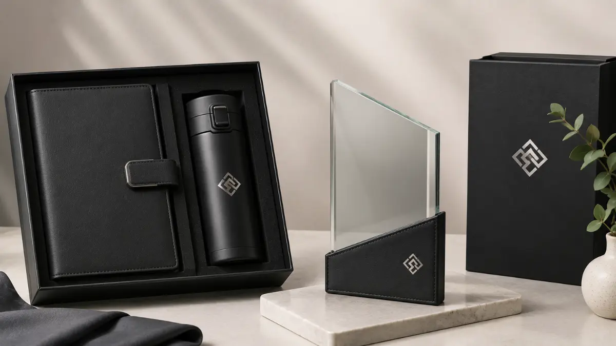 Leather set dan tumbler custom logo untuk apresiasi klien
