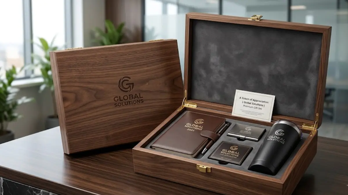 Corporate gift set dengan kemasan premium wooden box