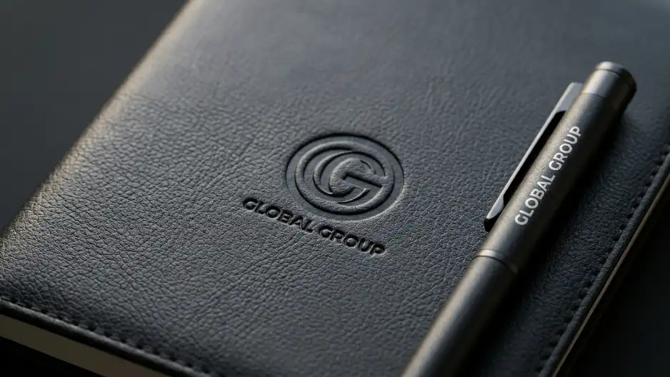 Detail custom branding logo perusahaan pada stationery dan merchandise