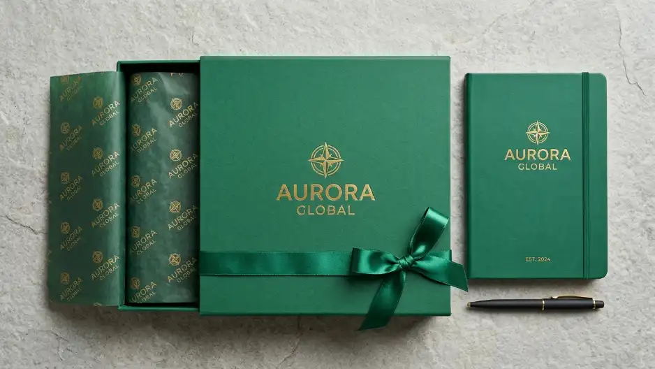 Kombinasi warna kemasan dan logo presisi pada welcome gift set