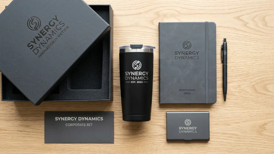 Elemen custom corporate gift set logo tumbler buku agenda dan kemasan