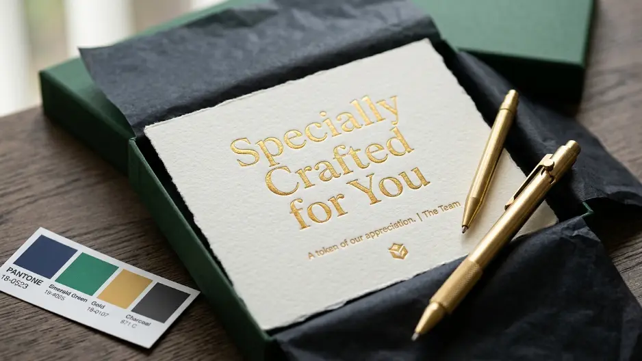 Penyelarasan warna kemasan dan personalisasi pesan kartu ucapan gift set