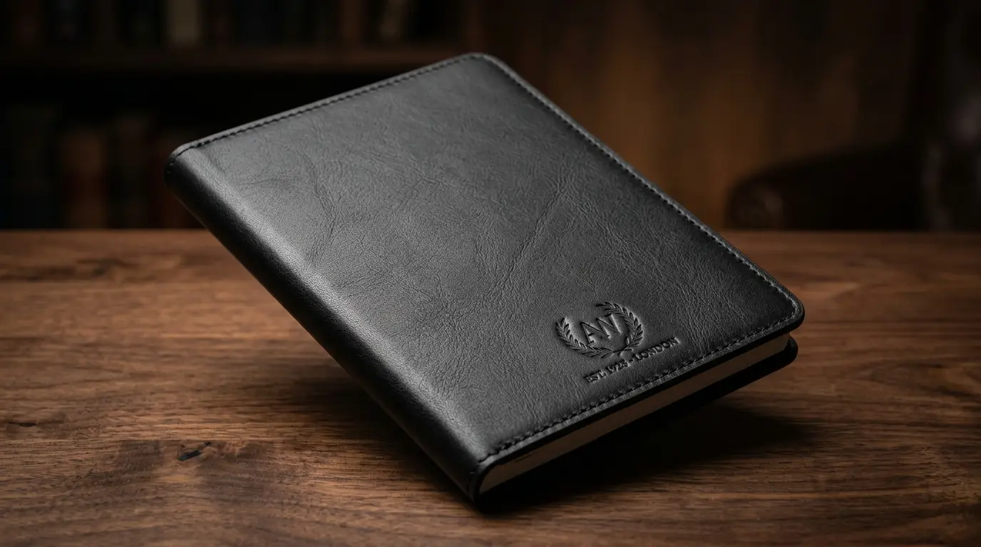 Ilustrasi notebook kulit premium corporate gift eksekutif