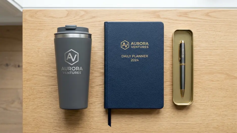 Alat tulis notebook dan tumbler dicetak logo resmi perusahaan