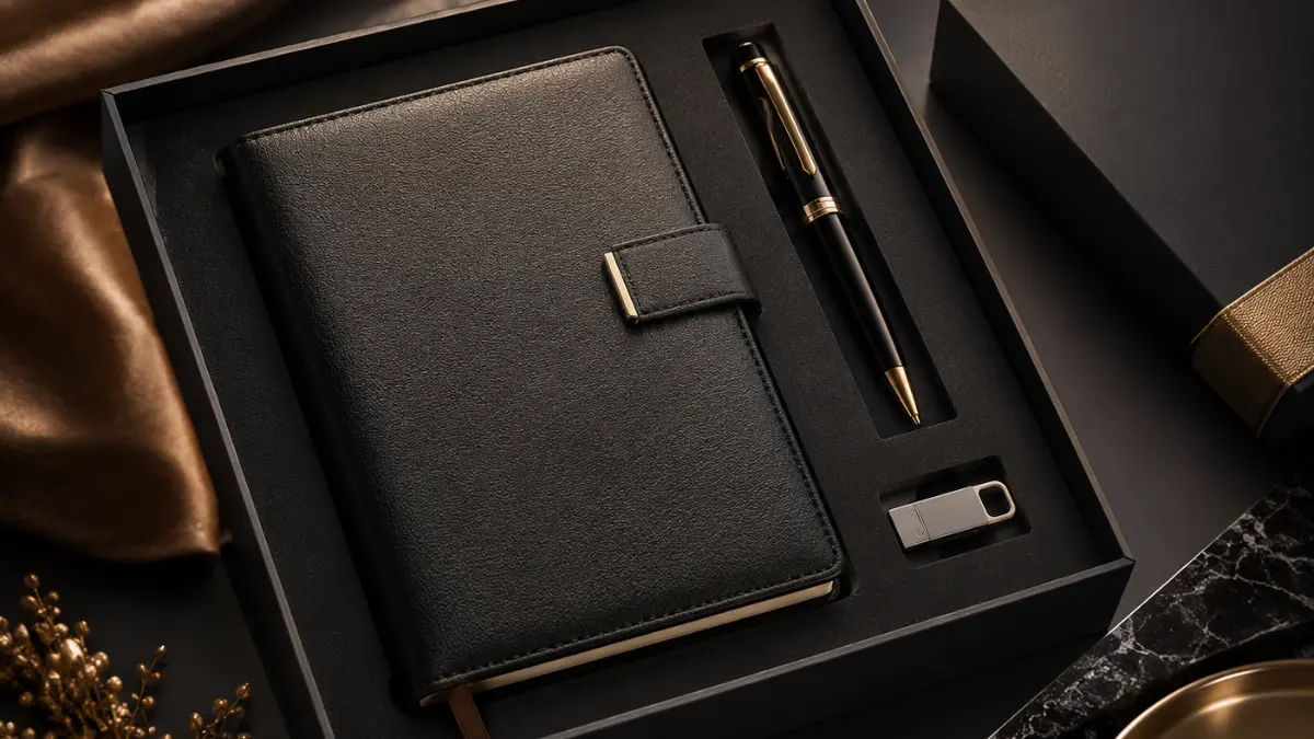 Set Agenda Kulit Pen Metal dan Flashdisk Premium