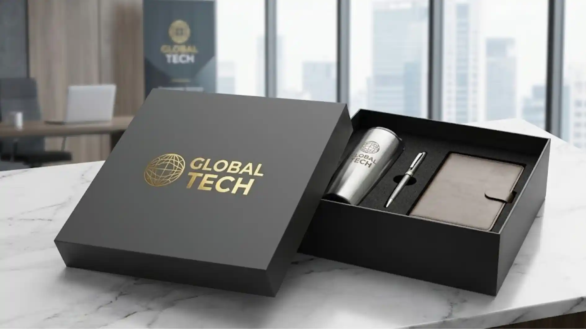 Proses custom logo pada exclusive box corporate gift kantor