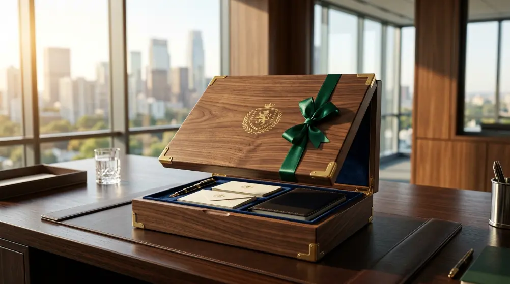 Kemasan mewah rigid box dan wooden box untuk gift set klien VIP